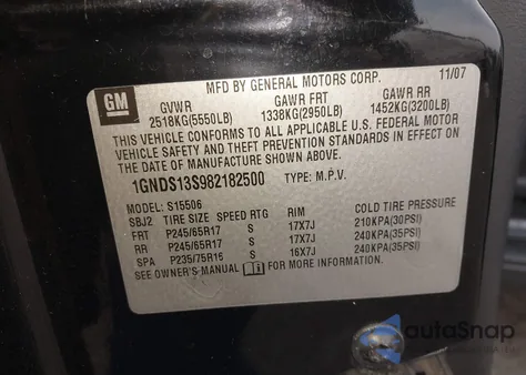 2008 Chevrolet Trailblazer Lt z USA, uszkodzony, nr VIN 1GNDS13S982182500